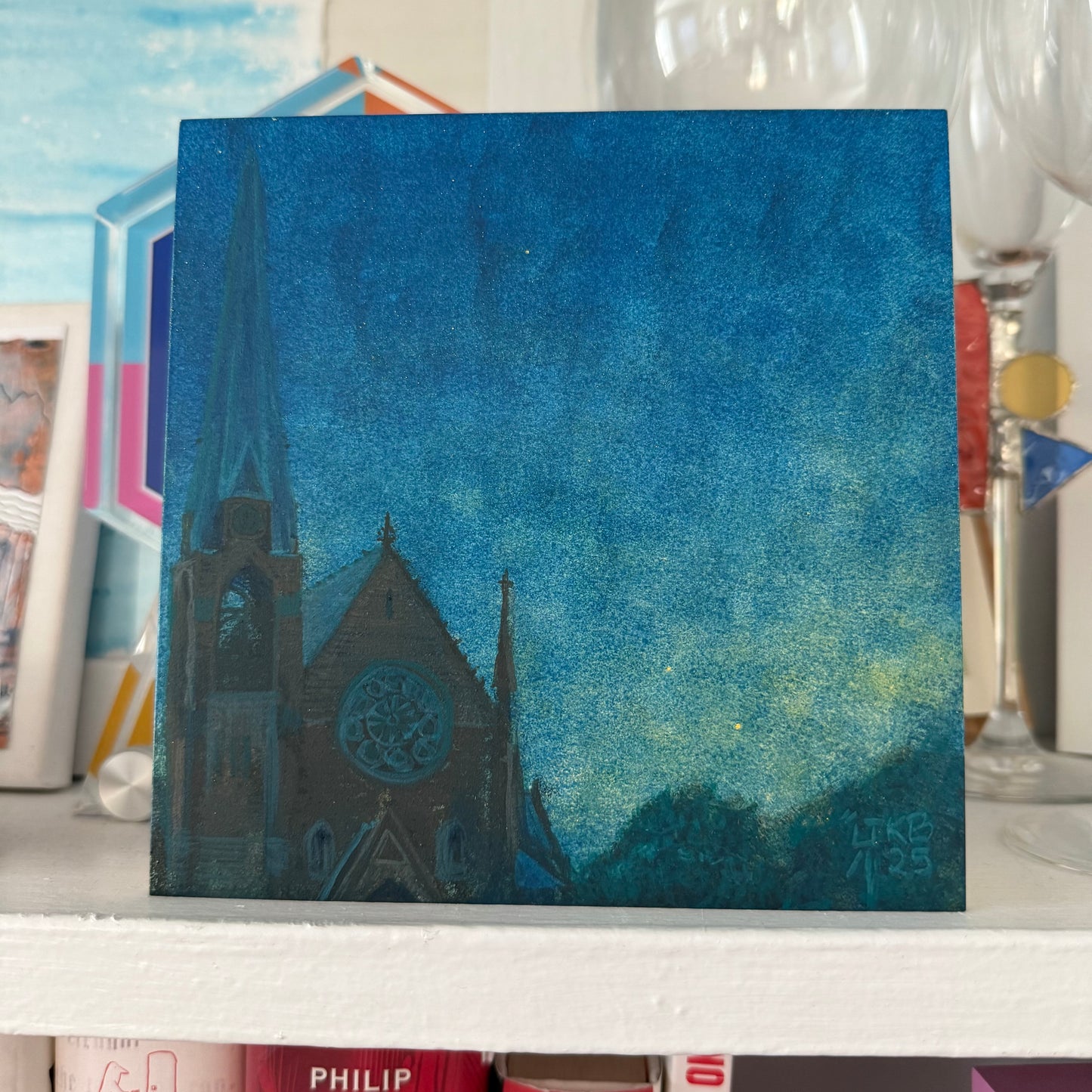 Central Square Church at Dusk (6"x6")